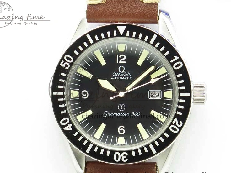 0408 Vintage Seamaster 300 Date T SS B12 Black Dial On Brown Leather Strap A2836 (Free Nylon Strap) WeatherProof 7911